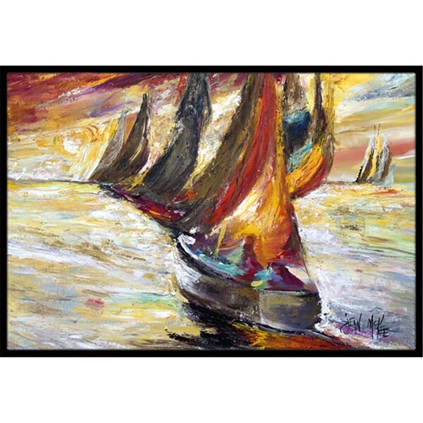 Carolines Treasures Red Sails Sailboat Indoor and Outdoor Mat- 18 x 27 in. JMK1062MAT - main